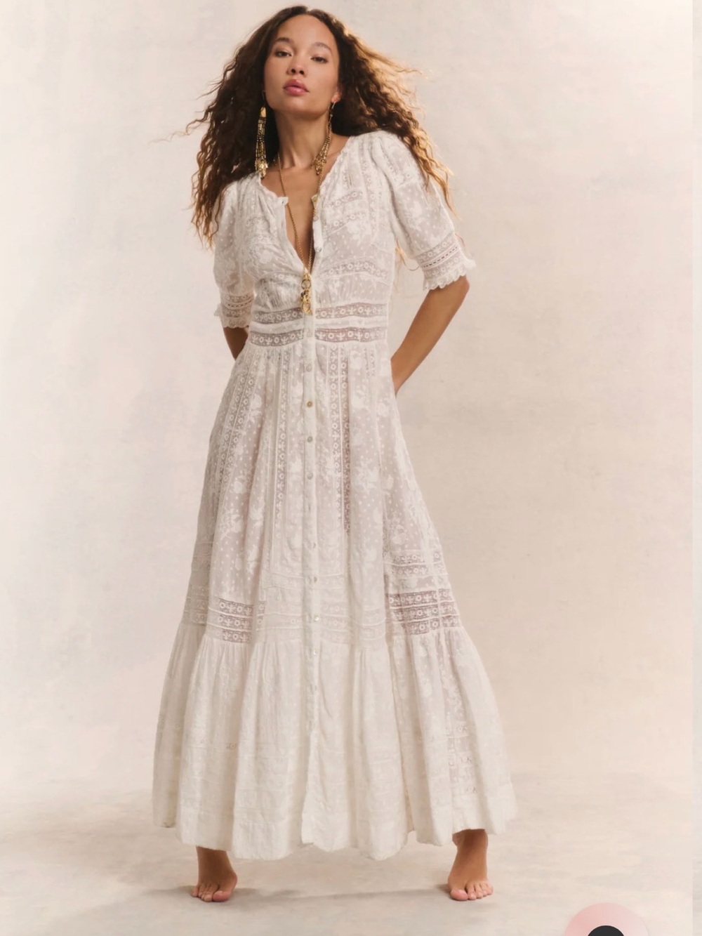 NWT LoveShackFancy Minks Heritage White Lace Maxi Dress with Eyelet Detail